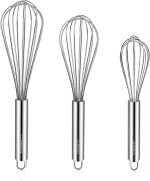 3-Pack Stainless Steel Whisk Set, Kitchen Utensils for Cooking